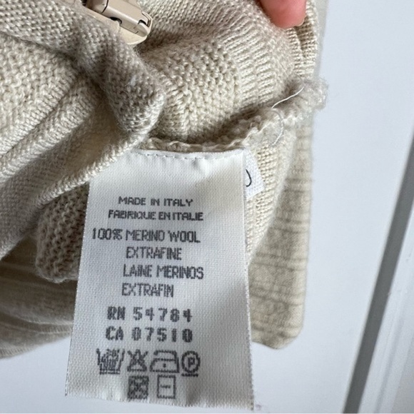 Armani Collezioni Cardigan womens size 10 tan full double zip merino wool flawed - Picture 9 of 10